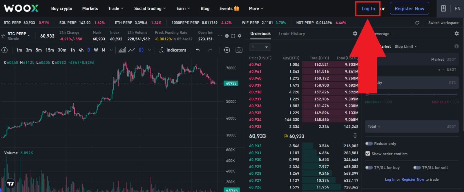 Giunsa ang Pag-login ug pagsugod sa Trading Cryptocurrency sa WOO X