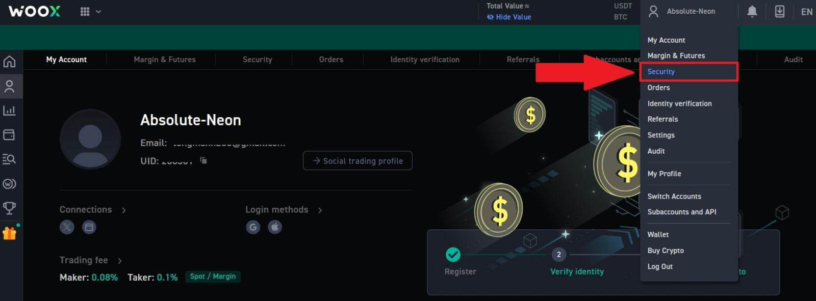 Giunsa ang Pag-login ug pagsugod sa Trading Cryptocurrency sa WOO X